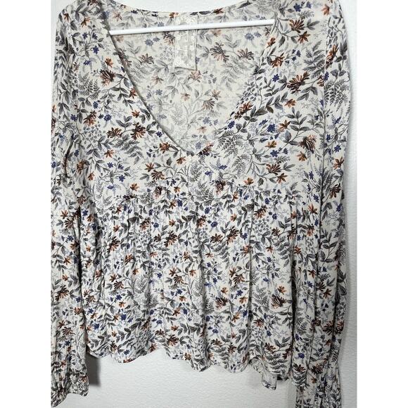 Sadie And Sage Women’s Cream Multicolor Peplum Top Long Sleeve Ruffle Size Small - Picture 2 of 6